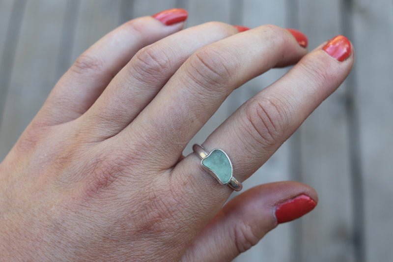 Size 10 Light Aqua Sea Glass Ring