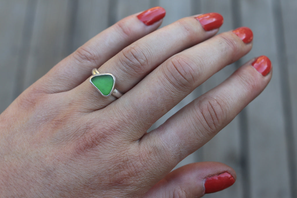 Size 7 Green Sea Glass Ring