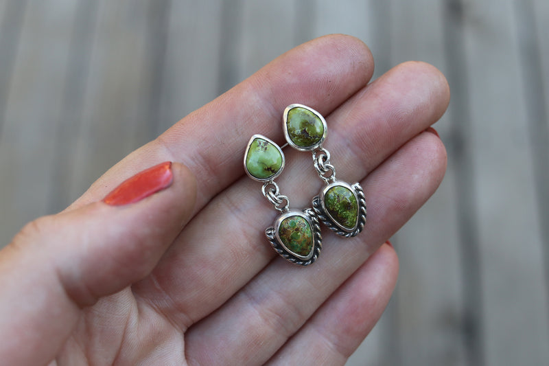 Sonoran Gold Turquoise Dangly Stud Earrings 1
