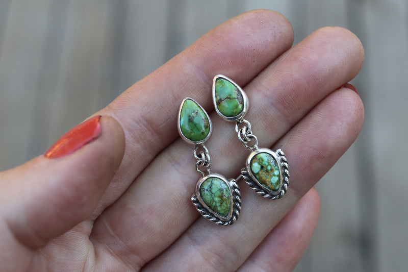 Sonoran Gold Turquoise Dangly Stud Earrings 3