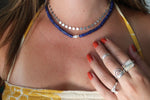 Lapis x Freshwater Pearl Beaded Necklace (15 inches + 1.5 inch chain extender)