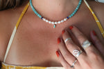 Amazonite x Turquoise Beaded Necklace (16 inches + 2 inch chain extender)