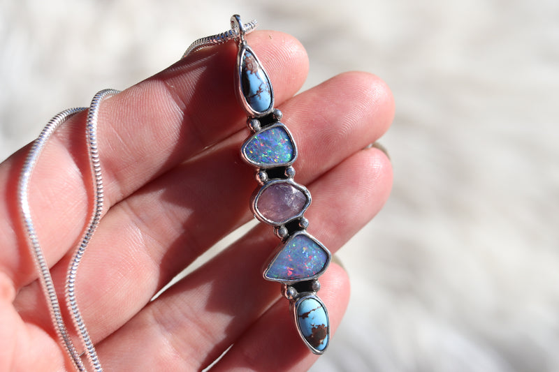Turquoise x Opal x Sapphire Stacked Necklace