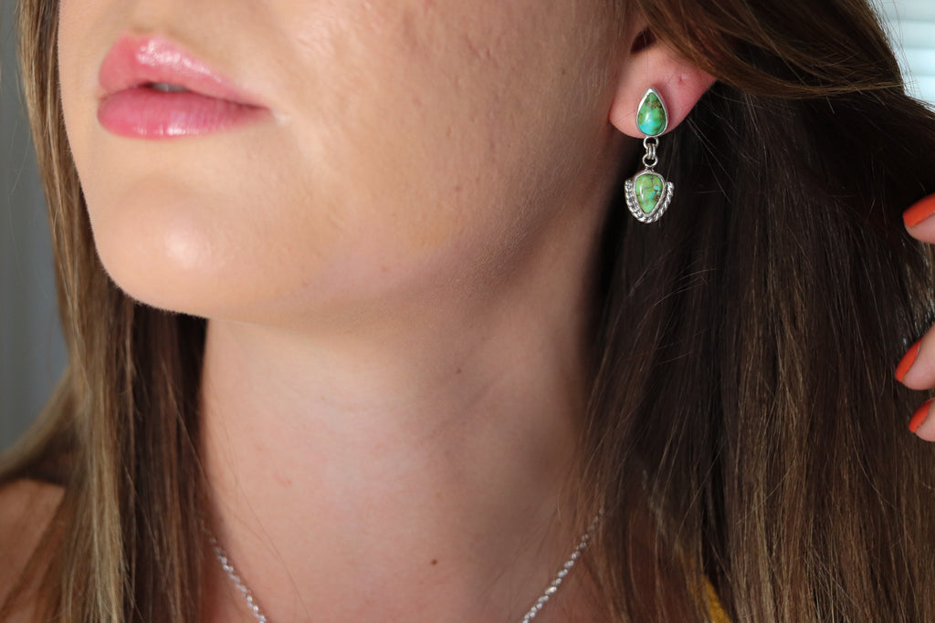 Sonoran Gold Turquoise Dangly Stud Earrings 2