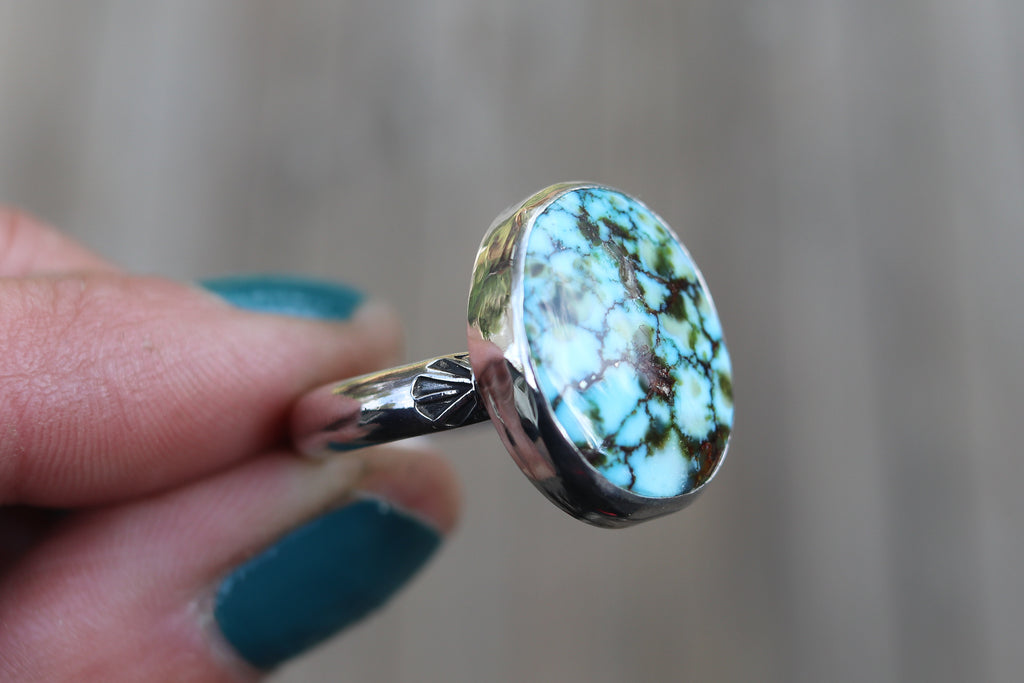 Size 10.5 Kingman Turquoise Stamped Ring