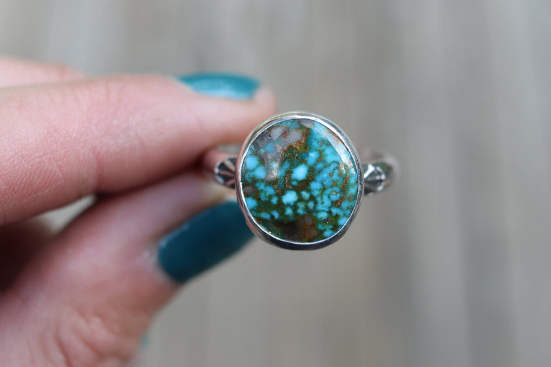 Size 11 Kingman Turquoise Stamped Ring