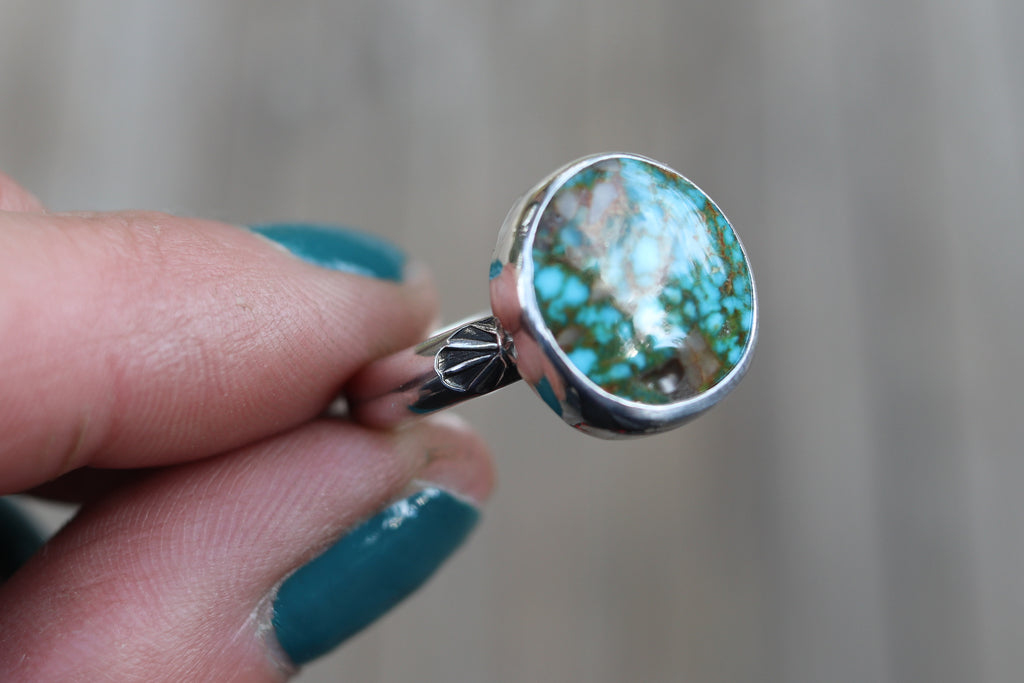 Size 11 Kingman Turquoise Stamped Ring
