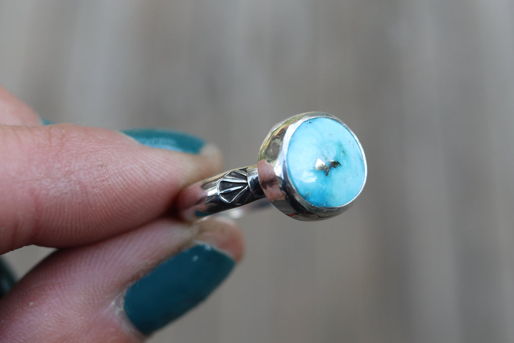 Size 6.5 White Water Turquoise Stamped Ring