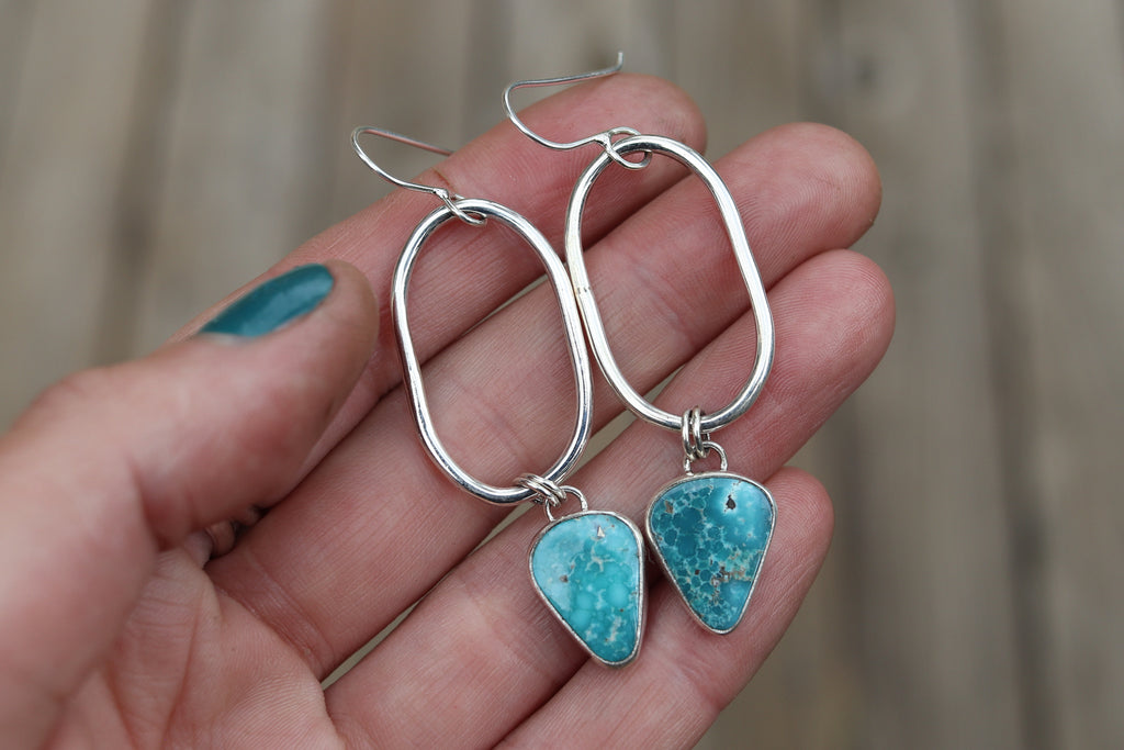 White Water Turquoise Oval Hoop Earrings