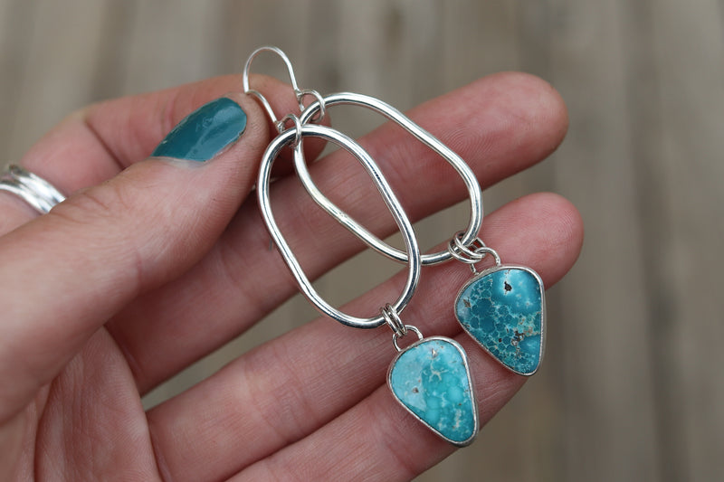White Water Turquoise Oval Hoop Earrings
