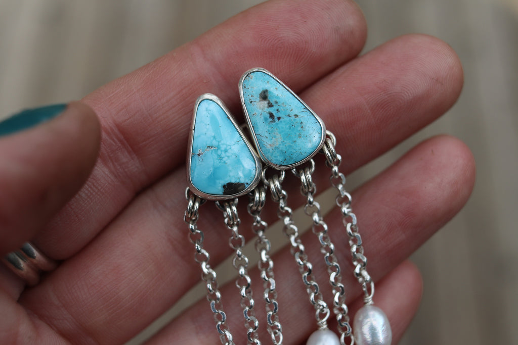 White Water Turquoise x Pearls Stud Earrings