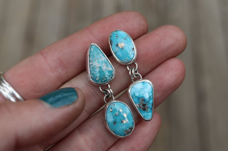 White Water Turquoise Dangly Stud Earrings