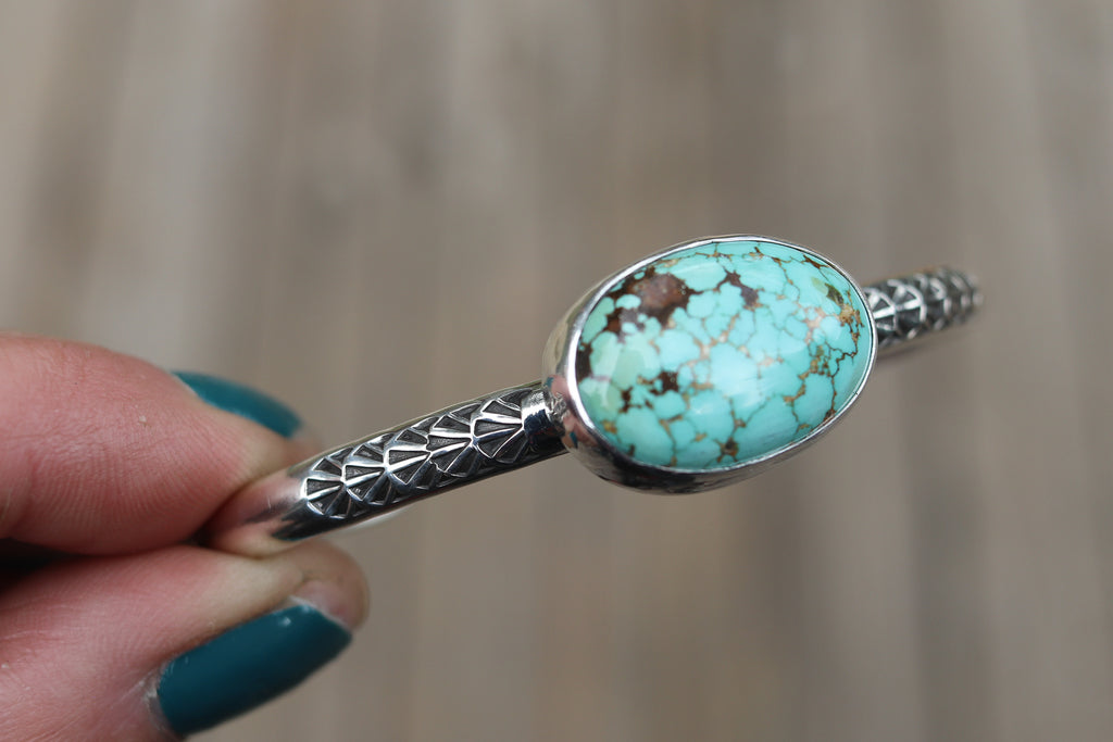 Treasure Mountain Turquoise Thick Band Stamped Cuff (6 inches)