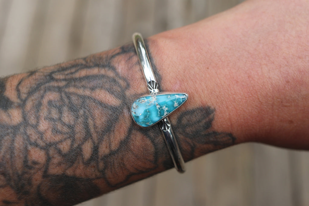 White Water Turquoise Stamped Cuff (6 inches)