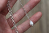 White Water Turquoise x Pearl Lariat Necklace (16 inch chain)