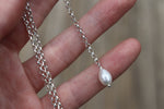 White Water Turquoise x Pearl Lariat Necklace (16 inch chain)