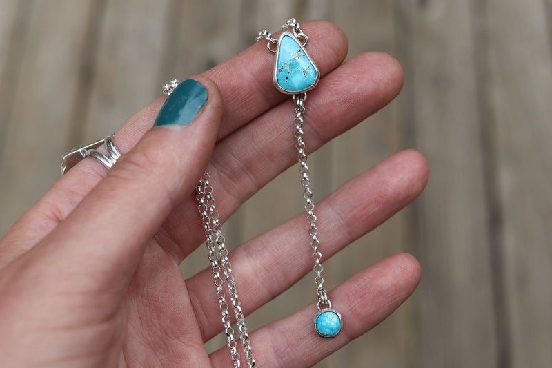White Water Turquoise Lariat Necklace (16 inch chain)