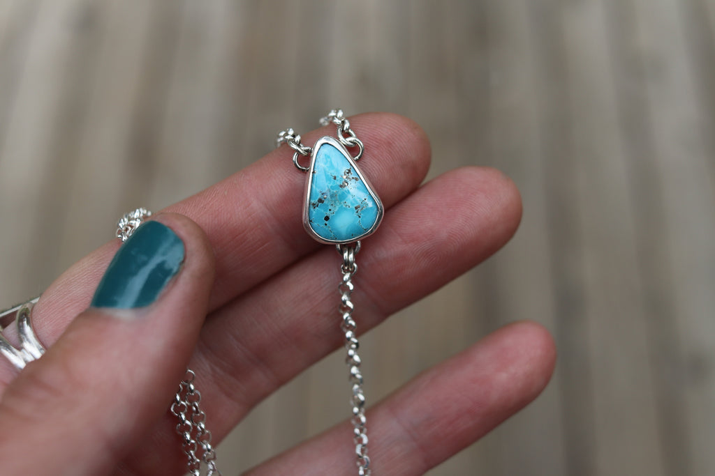 White Water Turquoise Lariat Necklace (16 inch chain)