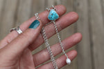 White Water Turquoise x Pearl Lariat Necklace (18 inch chain)