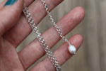 White Water Turquoise x Pearl Lariat Necklace (18 inch chain)