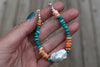 Pearl x Fox Turquoise x Spiny Oyster Beaded Necklace (16 inches)