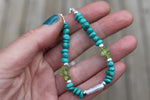 Pearl x Fox Turquoise x Peridot Beaded Necklace (16 inches)