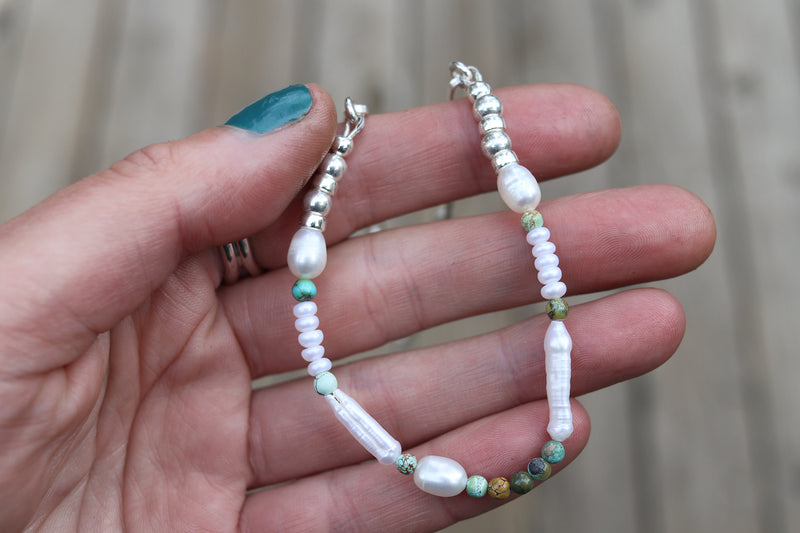 Pearls x Treasure Mountain Turquoise Beaded Necklace (16 inches)