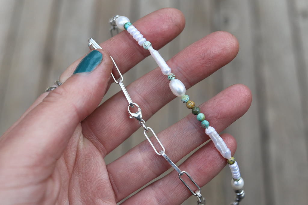 Pearls x Treasure Mountain Turquoise Beaded Necklace (16 inches)