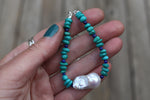 Pearl x Lapis x Fox Turquoise Beaded Necklace (16 inches)
