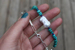 Pearl x Lapis x Fox Turquoise Beaded Necklace (16 inches)