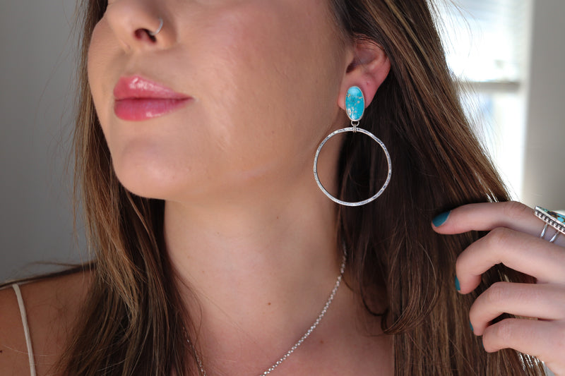 White Water Turquoise Stud Hoop Earrings 2