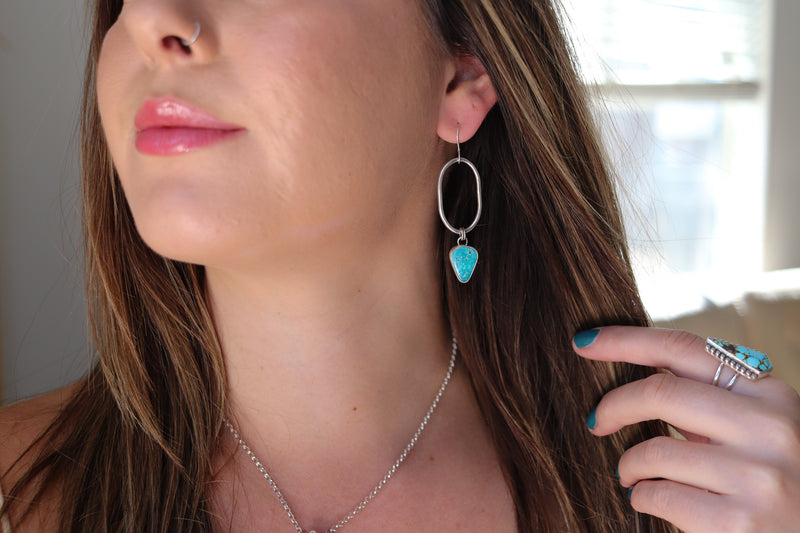 White Water Turquoise Oval Hoop Earrings